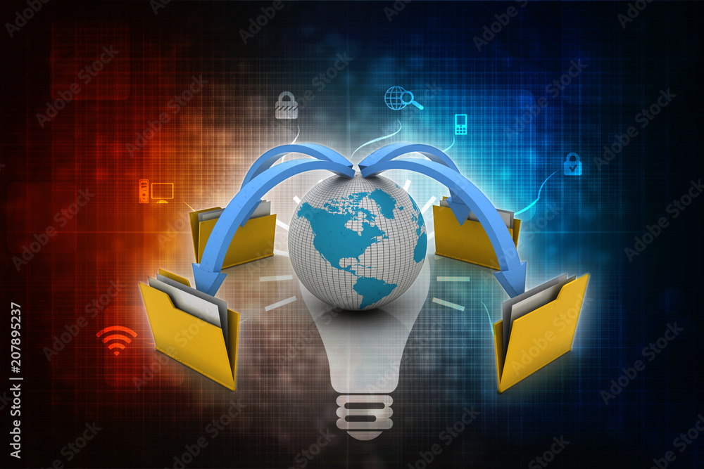 Poster 3d rendering file folders around earth