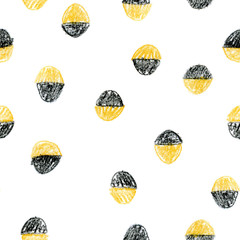 Abstract  scandinavian pattern with black and yellow polka dot circles.