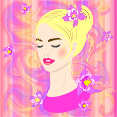 Vector portreit of a young girl on the abstract caramel background