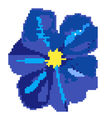 Pixel art: a violet flower seen from above.
