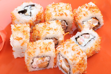Sushi with caviar of flying fish.