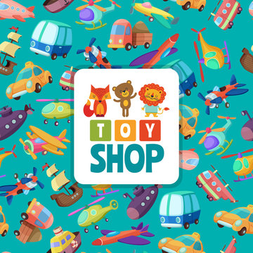 Seamless pattern with illustrations of different toys