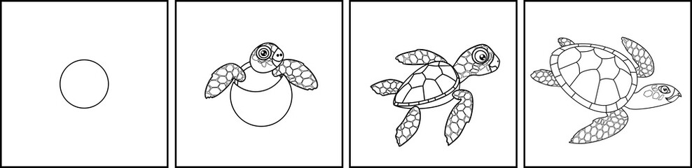 Coloring page. Life cycle of sea turtle