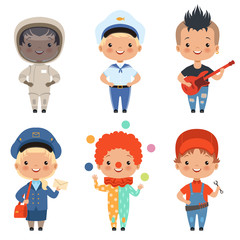 Cartoon illustrations of kids at different professions