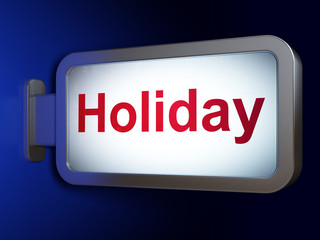 Tourism concept: Holiday on advertising billboard background, 3D rendering