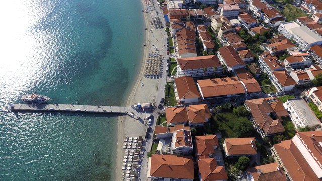 Aerial view of Pefkochori beach, Kassandra peninsula, Greece