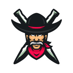 Cowboy vector mascot icon illustration
