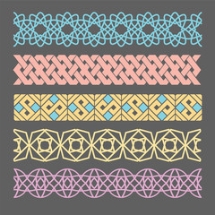 Set of Colourful Islamic ornamental border. Arabic pattern background. 
