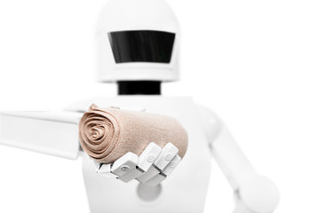 Medizinischer Roboter oder Pflegeroboter mit Verbänden in der Hand