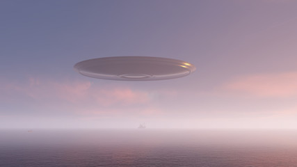 3d render UFO above the ocean
