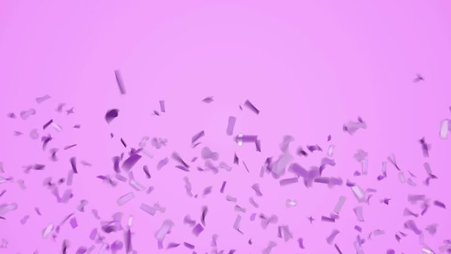 Purple funny confetti falling down on pastel violet background.