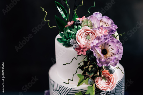 Purple Happy Birthday Cake With Beautiful Flowers Dozen Of Violet
