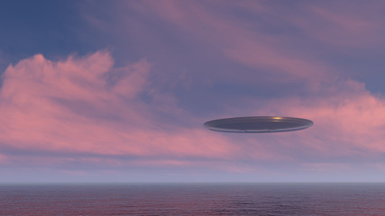 Naklejka na ściany i meble 3d render UFO above the ocean 