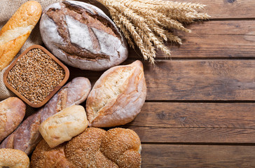 Mixed of fresh baked bread, top view