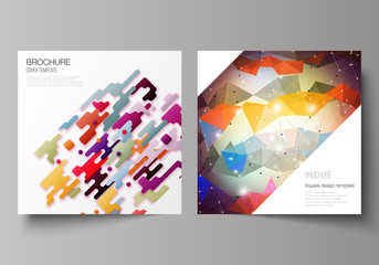 Minimal vector illustration of editable layout of two square format covers design templates for brochure, flyer, magazine. Abstract colorful geometric backgrounds in minimalistic design to choose from