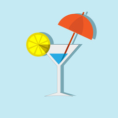 summer drink with a lemon and a straw. vector icon