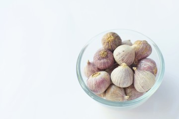 Fresh garlic on white background, copy space