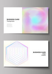 The minimalistic abstract vector illustration of the editable layout of two creative business cards design templates. Abstract colorful geometric backgrounds in minimalistic design to choose from