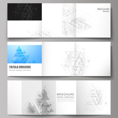 The minimal vector layout. Modern covers design templates for trifold square brochure or flyer. Polygonal background with triangles, connecting dots and lines. Connection structure.