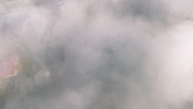 City in fog epic aerial view/ drone camera shot Ufa Bashkortostan Russia / aerial photography