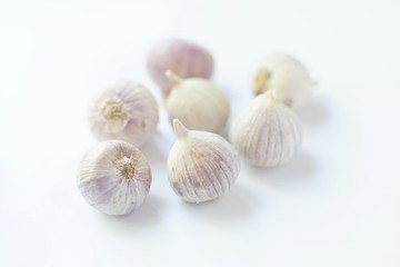 Fresh garlic on white background, copy space
