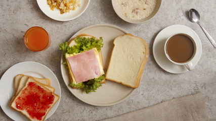 Bread and other ingredients for breakfast