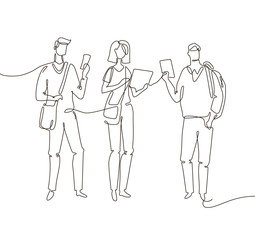 Students - one line design style illustration