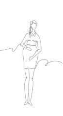 Young woman expecting a child - one line design style illustration