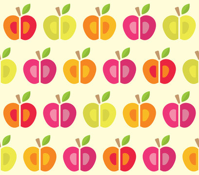Seamless pattern with colorful apples and bright background