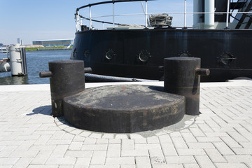 A large double cargo ship bollard