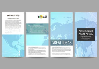 The minimalistic abstract vector illustration of editable layout of four modern vertical banners, flyers design business templates. Polygonal texture. Global connections, futuristic geometric concept
