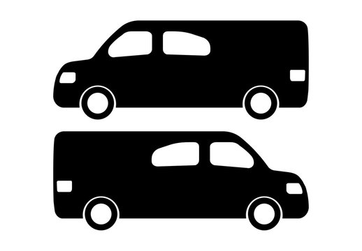 Two black car silhouettes on a white background. Vector illustration.
