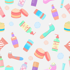Vector seamless pattern with skin care products.