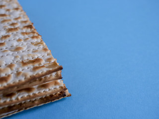 Matzot bread, jewish passover traditional food. Free space for text, can be used as greeting card.