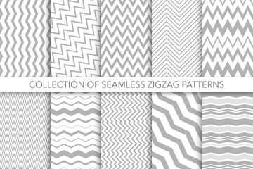 Collection of seamless zigzag patterns - vector geometric design. Classic striped textures.