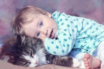 Child with a cat