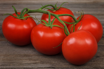 Branch fresh red tomato on wooden background