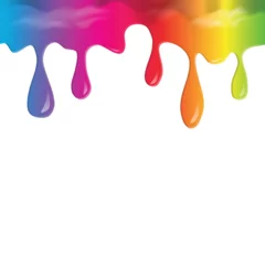 Fotobehang paint colorful liquid flowing and dripping on white isolate background with copy space. rainbow colors liquid flowing concept. © chayantorn