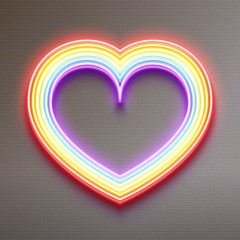Neon glowing rainbow heart, LGBT pride, gay love, vector illustration design