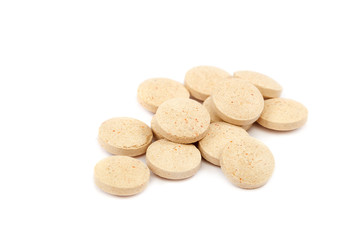 Pills food additives isolated on white background