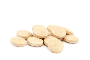 Pills food additives isolated on white background