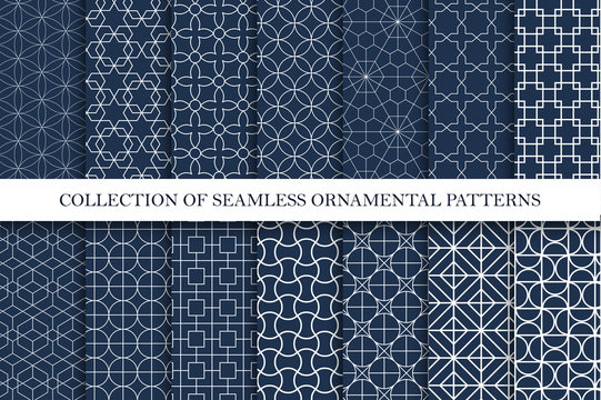 Collection of ornamental seamless vector patterns. Geometric oriental design.