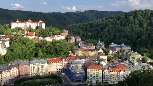 Panoramic view of Karlovy Vary from Jeleni Skok (Deer Jump) view point