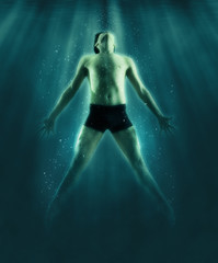 Man floats underwater