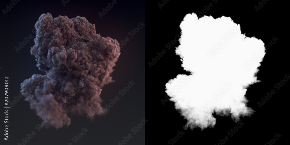 Poster Dangerous cloud 3d rendering of dark smoke after an explosion with alpha channel