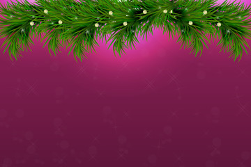Fototapeta na wymiar Background with christmas tree branches and space for text. Realistic fir-tree border, frame on sparkling background for christmas cards, banners, flyers, party posters.