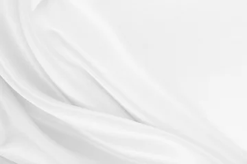 Foto op Plexiglas Gladde elegante witte zijde of satijn luxe doek textuur als bruiloft achtergrond. Luxe kerstachtergrond of nieuwjaarsachtergrondontwerp © Oxana Morozova