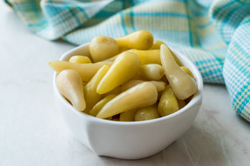 Pickled Green Pepper Pickles in Bowls.