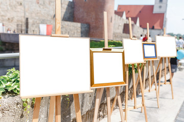 Drawing board easel blank exhibition at city street