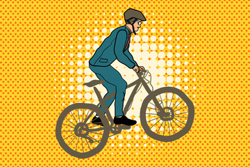 Fototapeta na wymiar Businessman on a bicycle. biker in the style of pop art